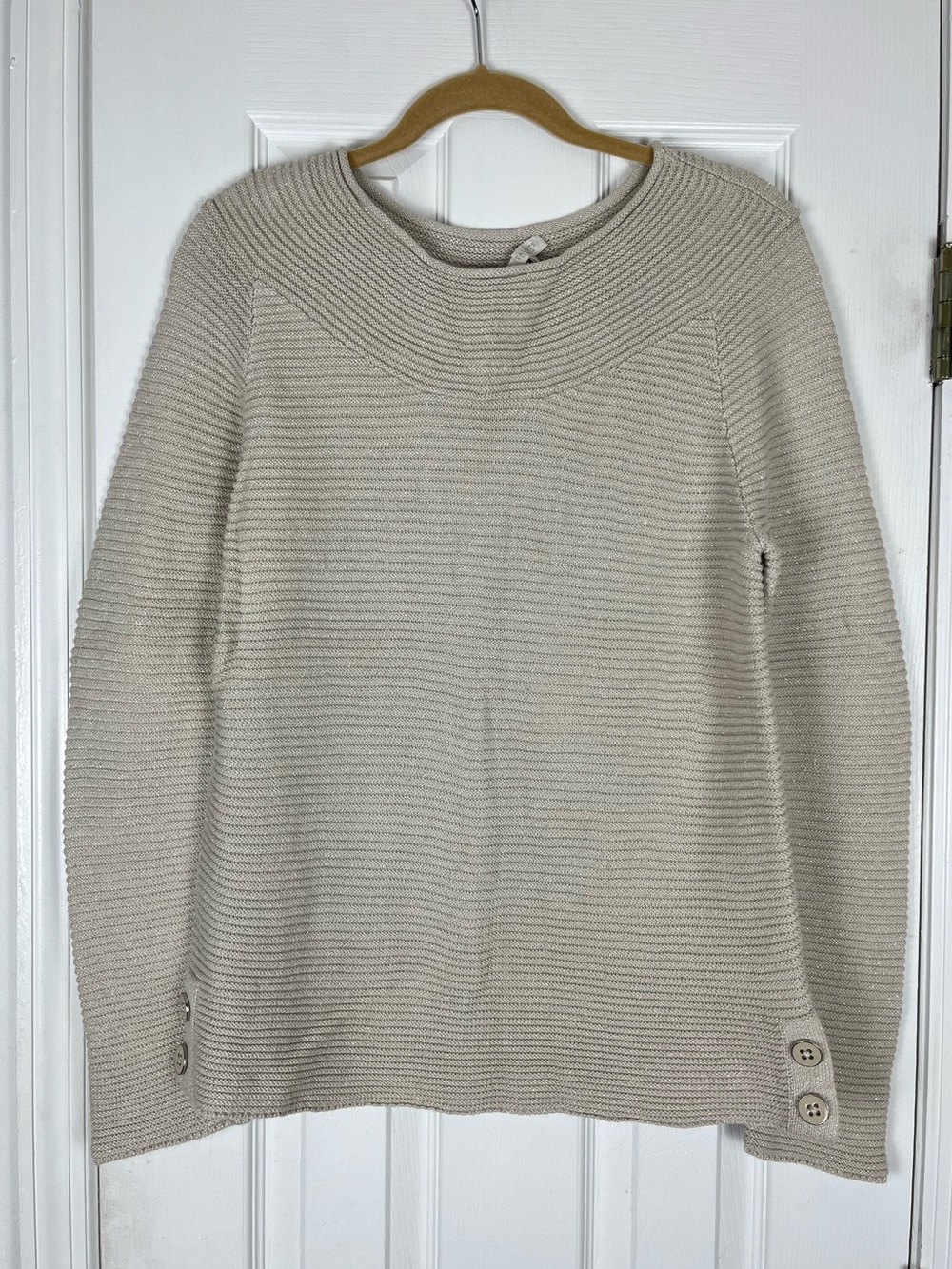 Talbots Chunk Ribbed Knit Sweater with Silver Tone Metallic Threading Sz MP